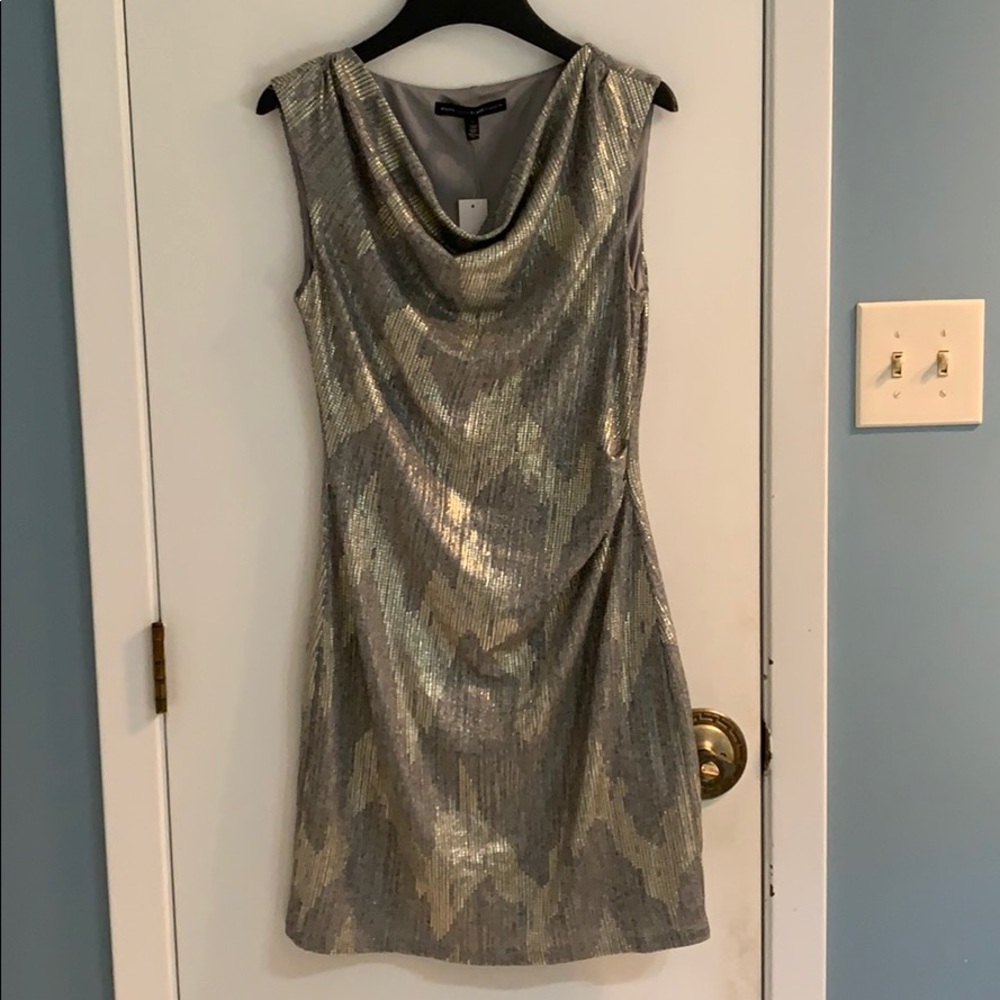 White House Black Market CS Drape Neck Shine Dress